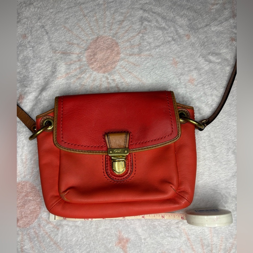 Red/Coral Leather Crossbody Bag with Gold Accents. Very lightweight.